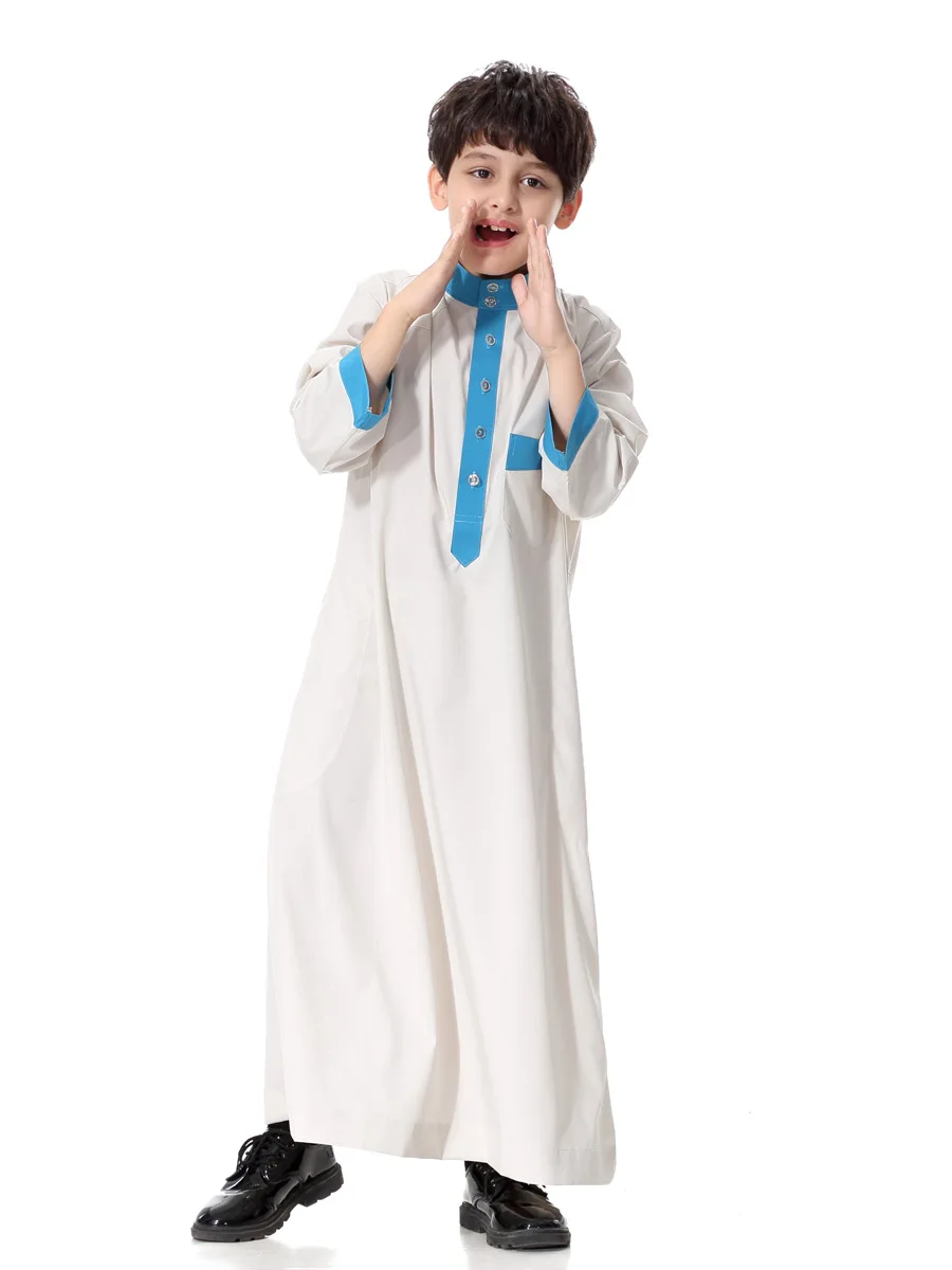 Mannen Eid Moslim Ramadan Marokko Jubba Thobe Arabische Dubai Kaftan Islam Bescheiden Single Breasted Knop Losse Kinderen Abaya