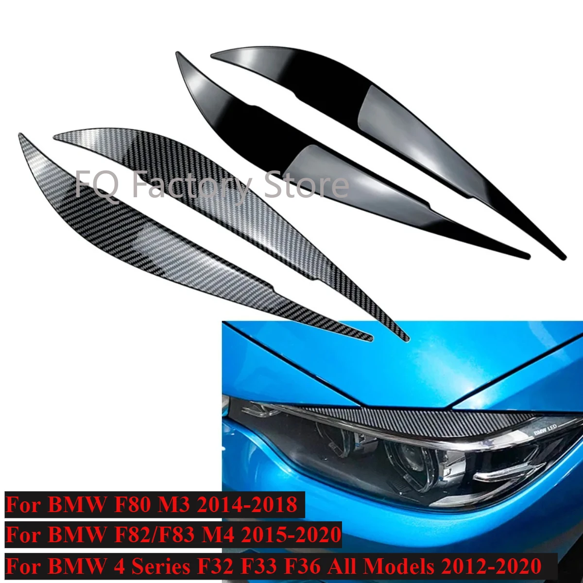 

For BMW 4 Series F32 F33 F36 2012-2017 F80 M3 F82 F83 M4 2014-2016 Pair Front Headlight Eyebrow Eye Lid Cover Trim