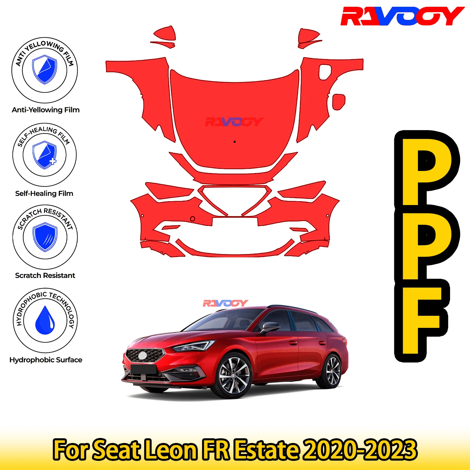 

For Seat Leon FR Estate 2020-2023 Glossy Matte Black Precut front PPF Kit Paint Protection Film