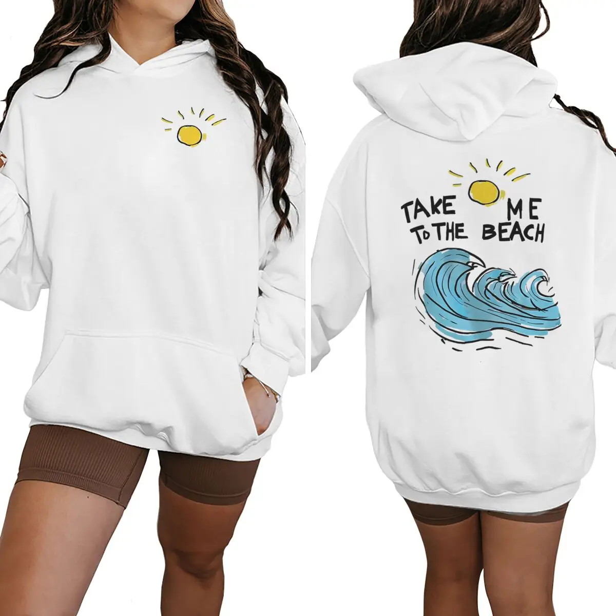 

Men's Women's Clothing Beach Graphic Print with Take Me To The Beach Lettering & Sun Design Hoodies Vacation Casual Wear