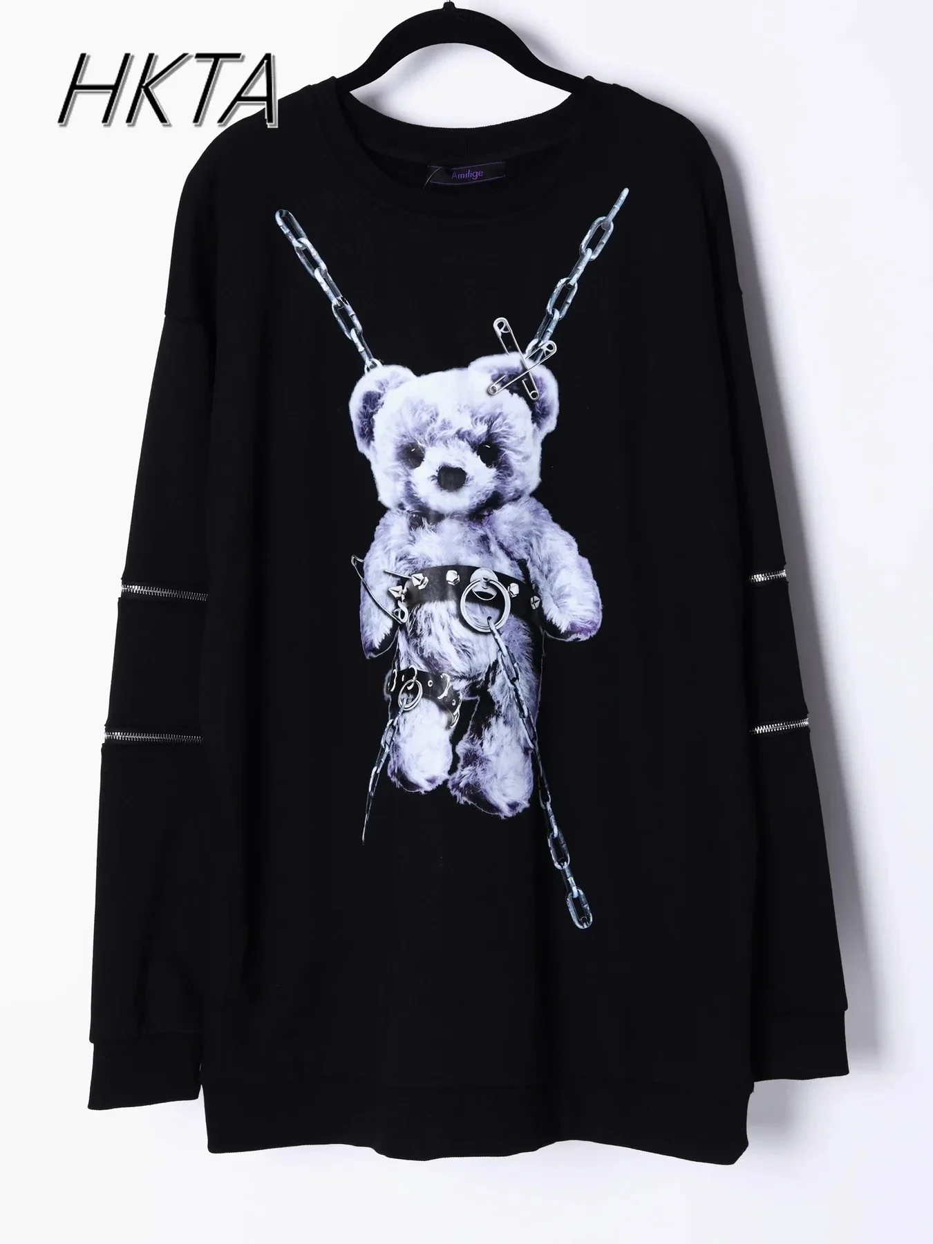 Mine Subculture Cartoon Bear Zipper Sweatshirt Jacket Women\'s Japanese Clothes 2024 Autumn New Oversized Hoodies Long Y2k Top