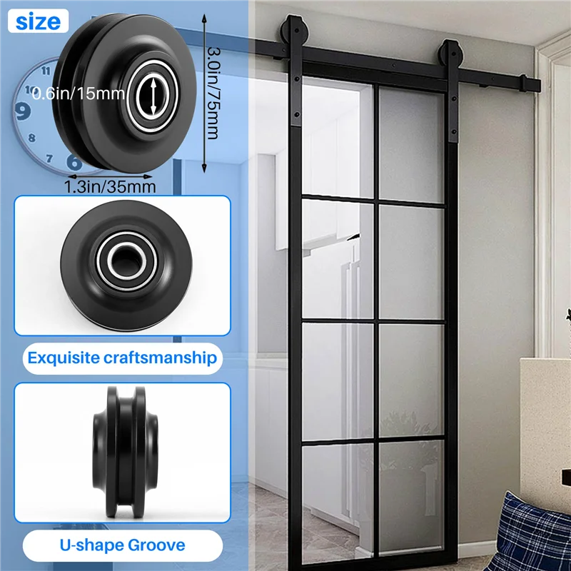 ABGR-2Pcs انزلاق باب الحظيرة عجلة الثقيلة خزانة نافذة بكرة الأسطوانة هادئة انزلاق الباب المسار مثالية DIY بها بنفسك باب الحظيرة