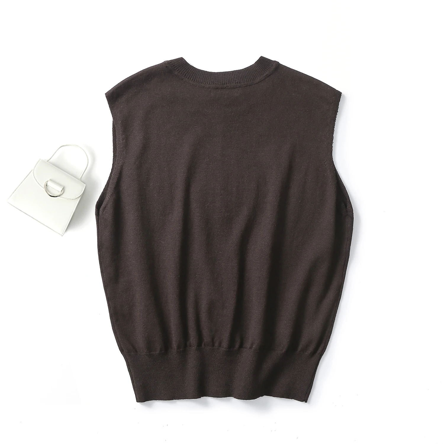 Ethereal 2024 new style of Women\'s casual minimalist beige cleanfit half-neck sleeveless top T-shirt