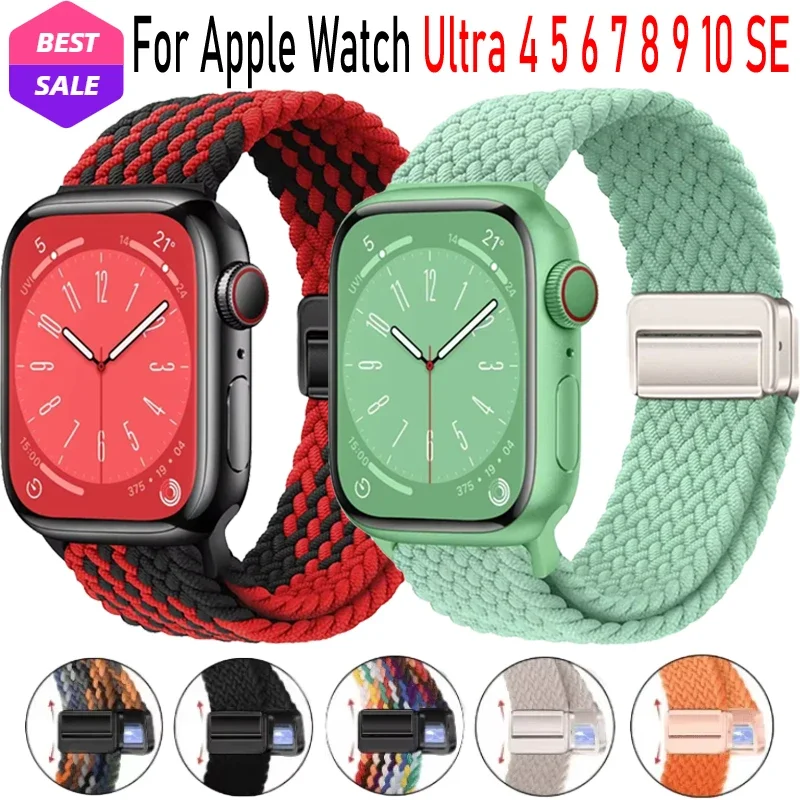 Tali Nilon untuk Jam Tangan Apple Ultra/2 10 9 8 7 6 5 4 3 SE Gelang Magnetik Lembut IWatch 46Mm 42Mm 49Mm 44Mm 40Mm 45Mm 41Mm Korea