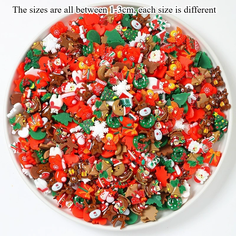 50/100/150pcs Mixed Resin Christmas Accessories, Santa Claus, Snowman, Christmas Tree Decorations in Various Styles for Gift.