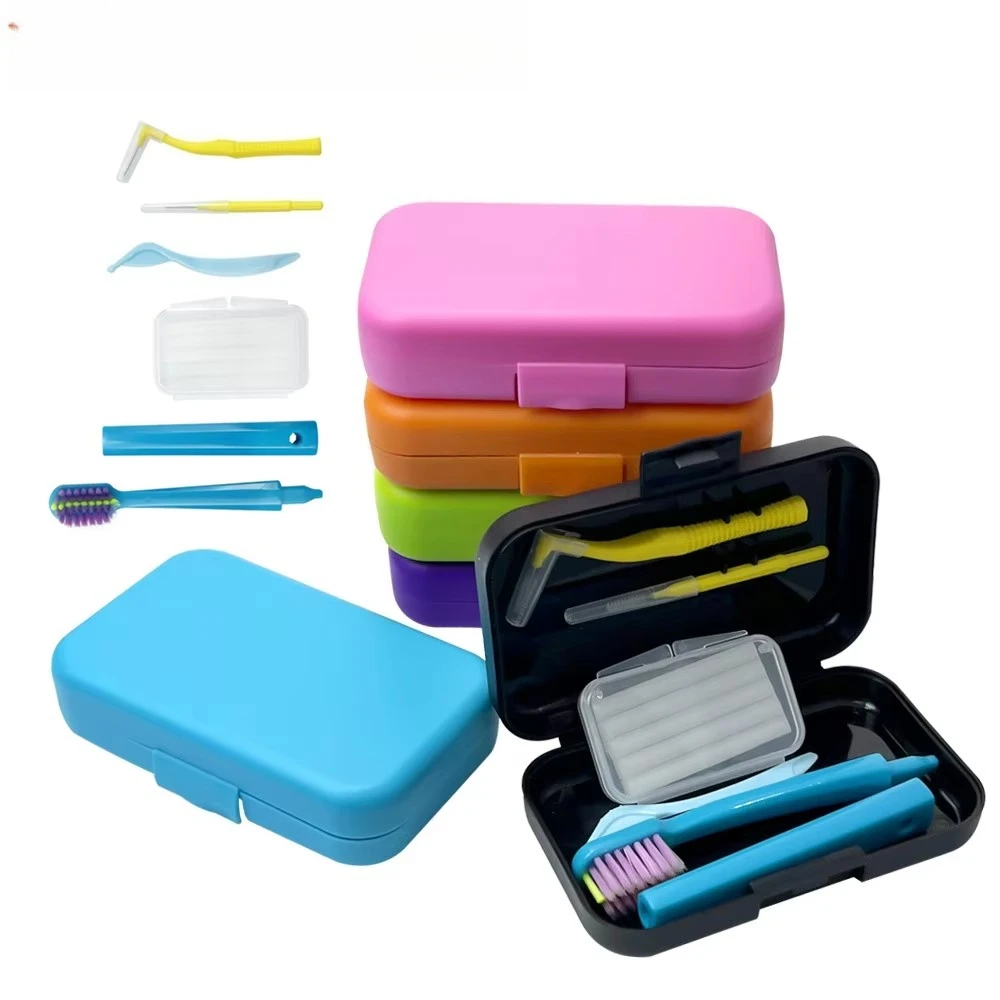 10Box Orthodontic Oral Cleaning Kit Foldable Toothbrushes Interdental Brush Ortho Wax Folding Travel Toothbrush Case