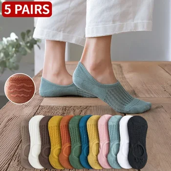 5 pares mulheres invisível barco malha meias verão mujer silicone antiderrapante chaussette tornozelo baixo corte feminino mostrar respirável meia fina
