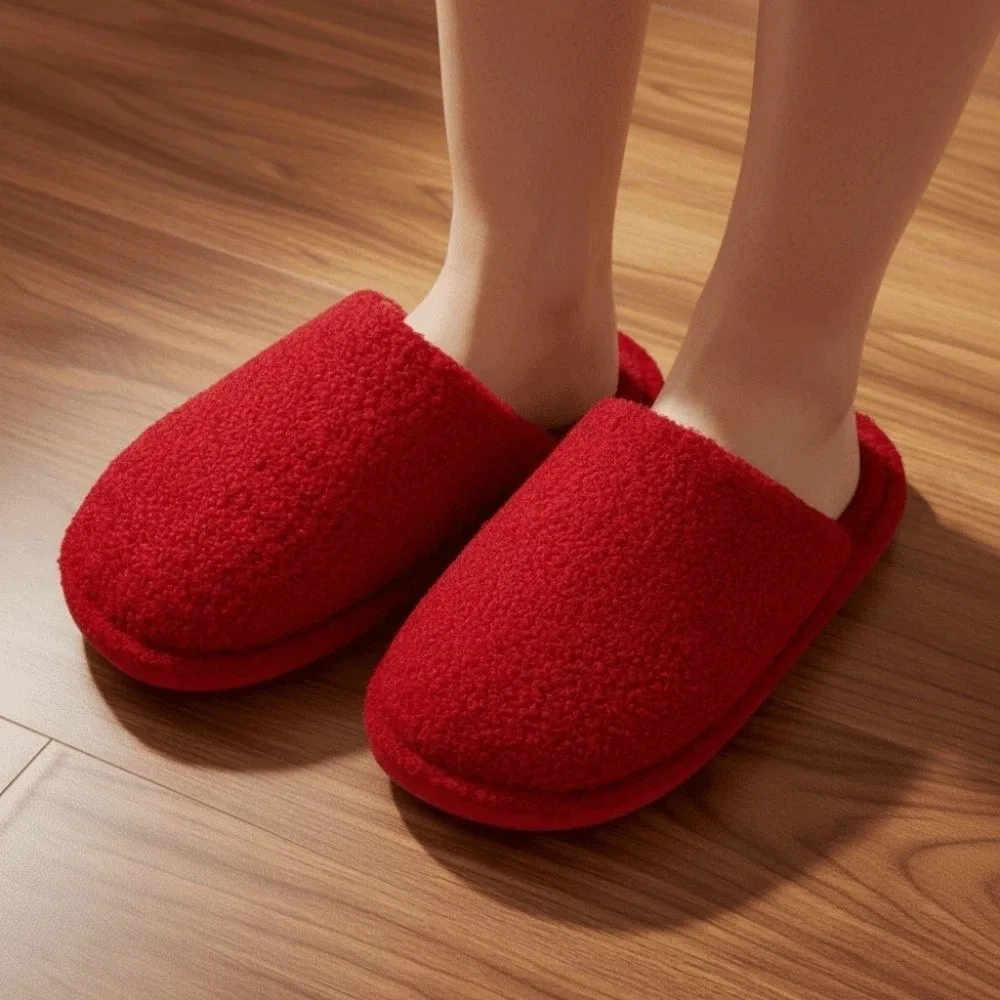 House Shoes Soft New Year Slippers Warmer Thickened Red Cotton Slippers PVC Cute Home Cotton Shoes Spring Festival view 5