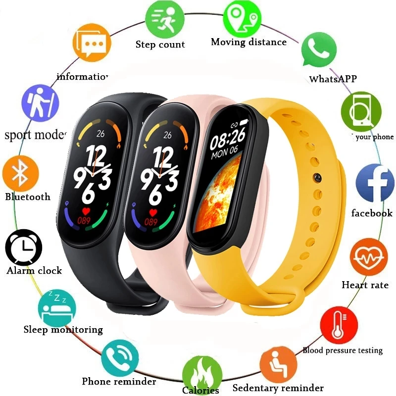 Mulheres relógio de pulso de fitness masculino m7 freqüência cardíaca smartwatch rastreador de fitness pressão arterial esporte pulseira inteligente chamada mensagem lembrete