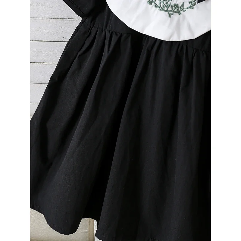 أطفال حفلة القوس Dress1-6Yrs طفل الفتيات فستان ملابس الرضع الصيف الأطفال التطريز زهرة دمية طوق فقاعة القطن الأسود