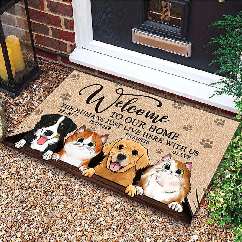 Adorable Feline Canine Petting Doormat for Home Entrance Interactive Floor Mat for Living Room Entryway Pet Lovers Floor Decor