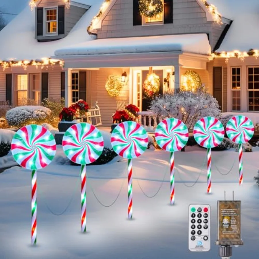 

Lollipop Christmas Pathway Lights Outdoor - 27IN 120 LED Candy Cane Lights with 8 Lighting Modes Waterproof Christmas Light Out
