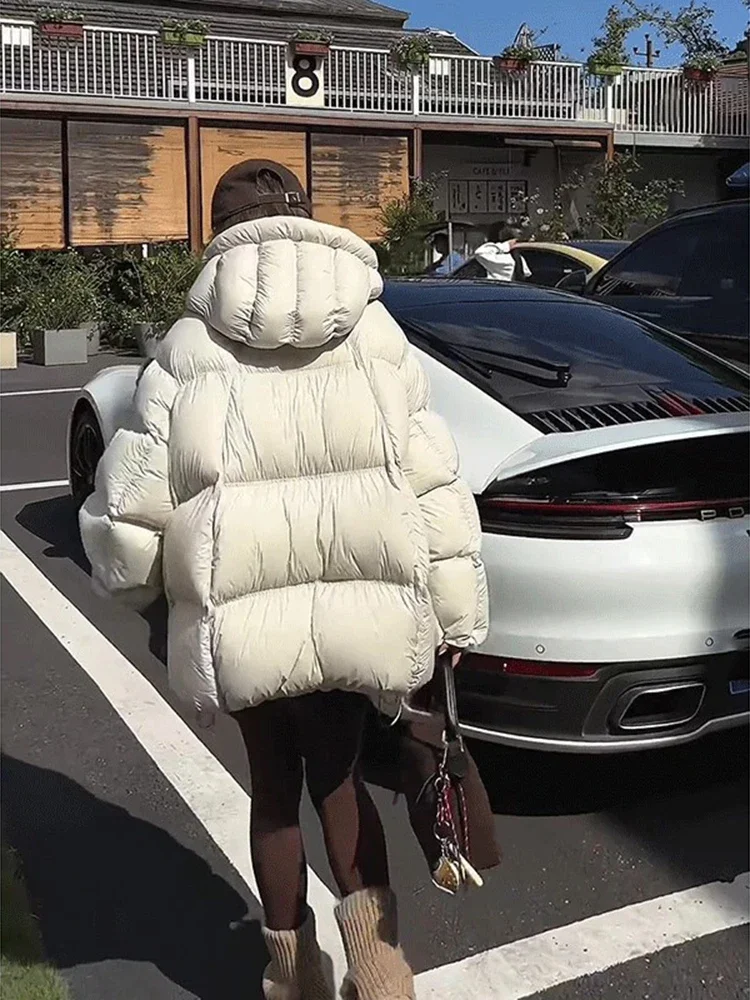 الشتاء الأبيض بطة أسفل معطف دافئ جديد سترة منتفخة أسفل الإناث سميكة المرأة متوسطة طول فضفاضة الصلبة سميكة مقنعين معطف #4