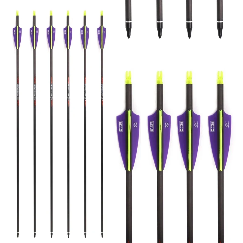 

6/12pc 32in ID 6.2mm Carbon Complete Arrow Spine 250 300 350 400 500 600 700 800 For Recurve Compound Bow Hunting Shooting