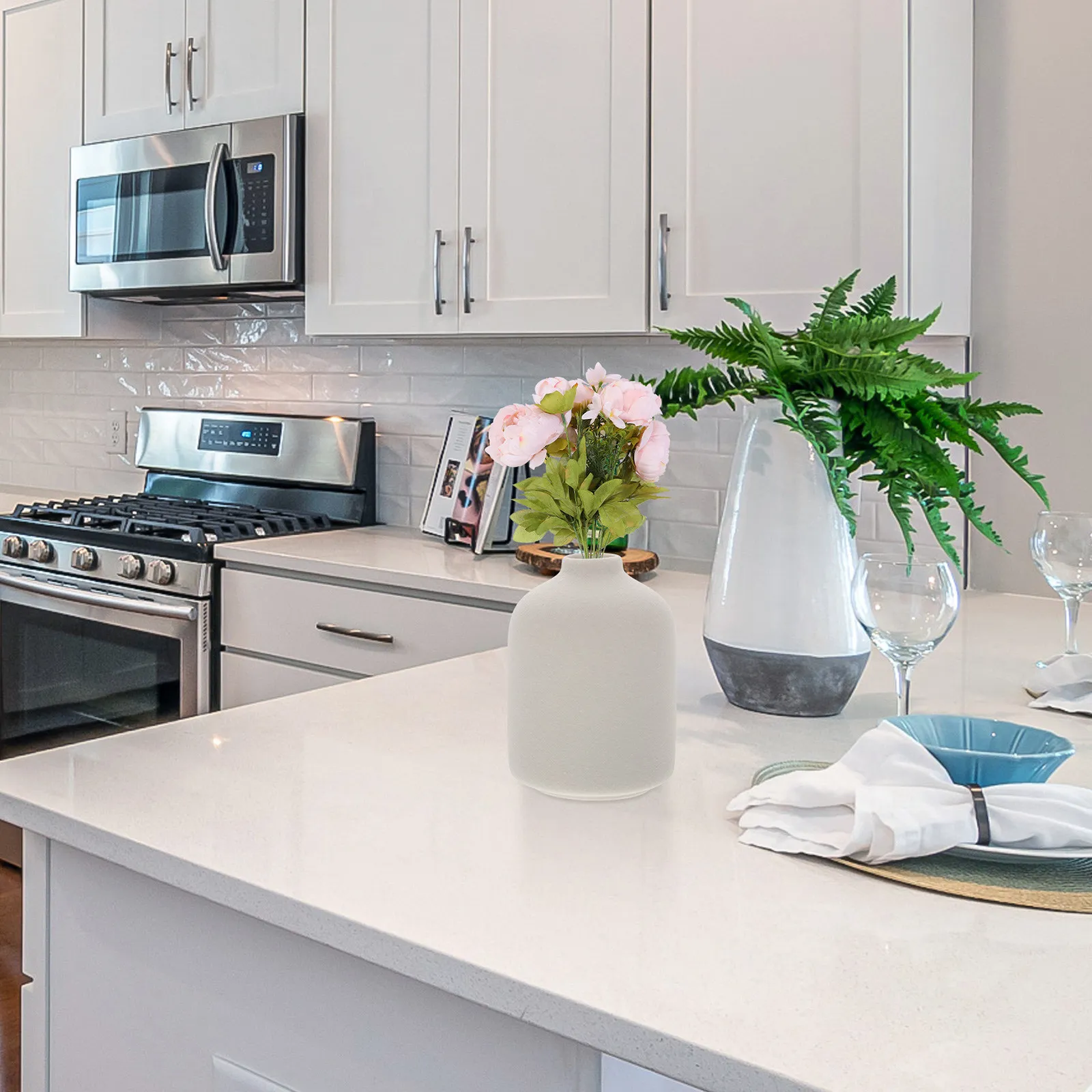 

2 шт. Ретро-керамические вазы в средиземноморском стиле, простые, с матовой отделкой, для цветочных композиций и домашнего декора, компактный дизайн