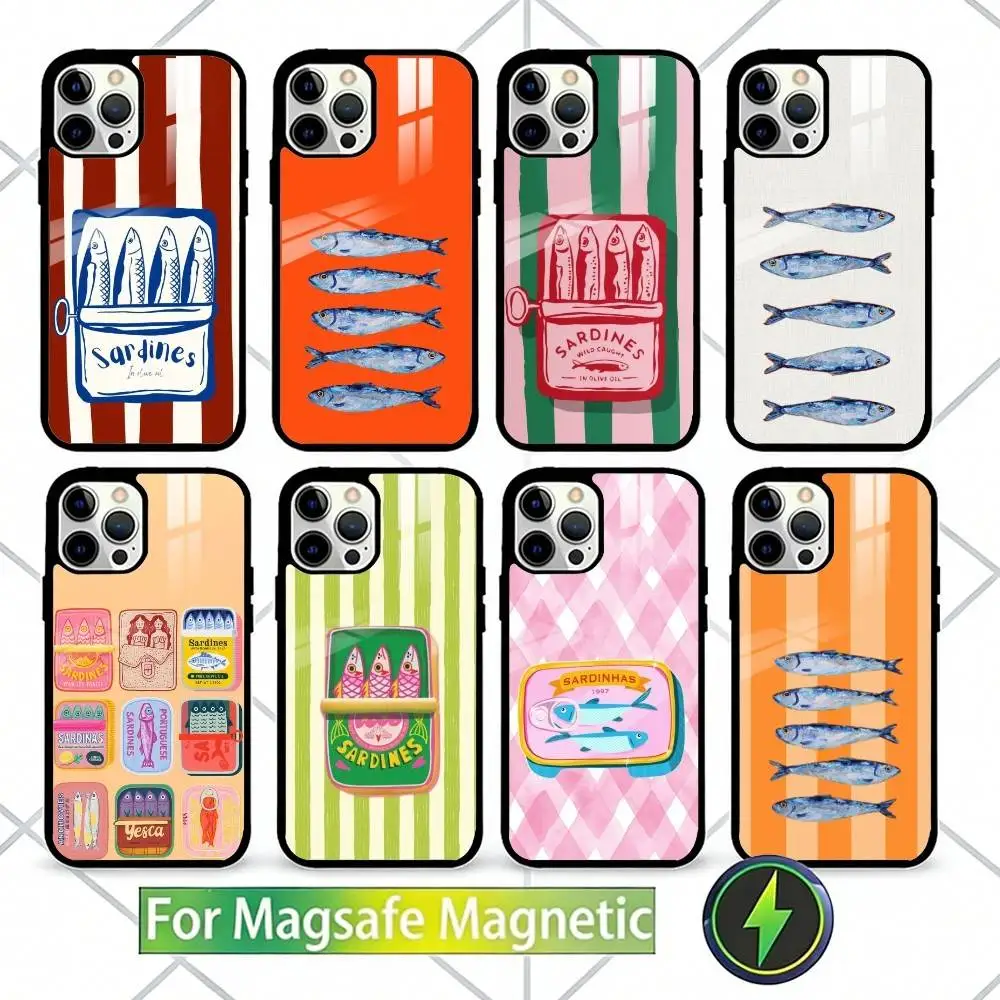

Sardines Fish Art Phone Case For iPhone17,16,15,14,13 Plus,Pro Max Magnetic For Magsafe Wireless Charging