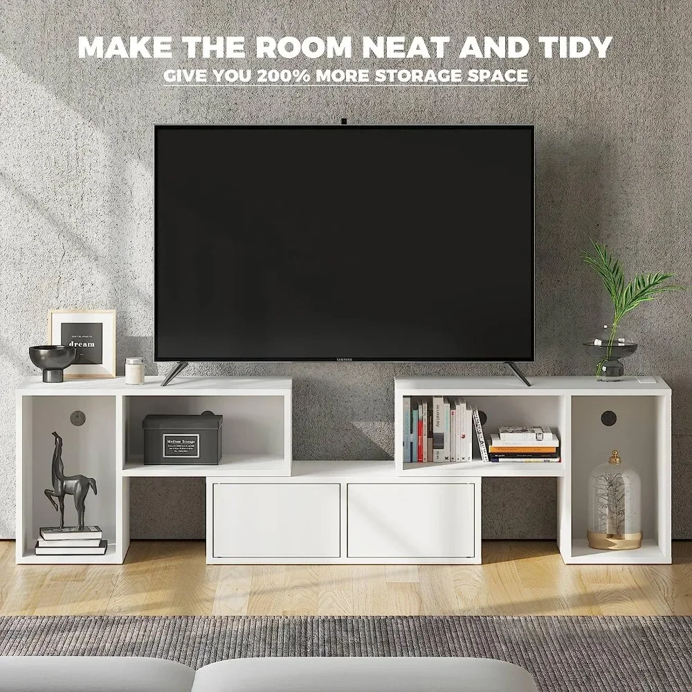 TV Stand, Deformable TV Stand with Power Outlets & LED Strip, Modern Entertainment Center for 45/50/55/60/65/70 inch TVs