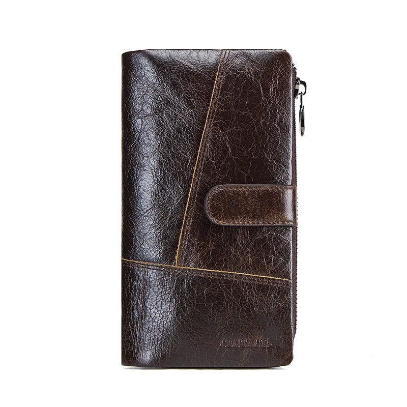 CONTACT\'S Genuine Leather Men Wallets High Quality Long Clutch Wallet Card Holder Coin Purses Phone Pockets Money Clip Men\'s Bag