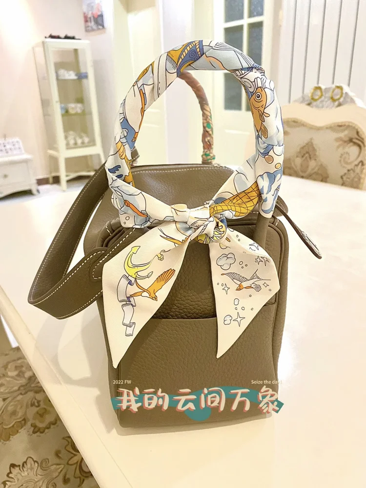 100% Nature Silk 1Pcs Bag Scarves Fashion Handbag Handle Twill Ribbon Neckerchief Scarf Package Band Hair Head Decoration Gift