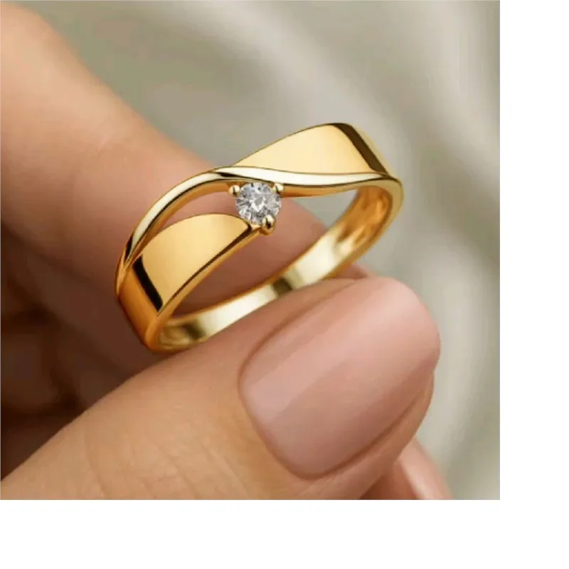 Elegant Geometric Lines Micro-paved Synthetic Cubic Synthetic Zirconia Ring for Women Light Luxury Finger Rings Party Jewelry