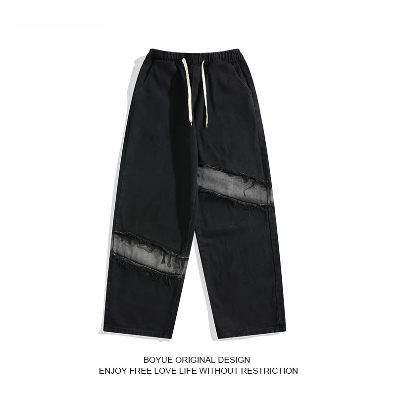 

Boyue Casual Tassel Splicing Jeans for Teenage Boys Straight Leg Long Pants Wear Resistant Comfortable Jeans Youth Faion