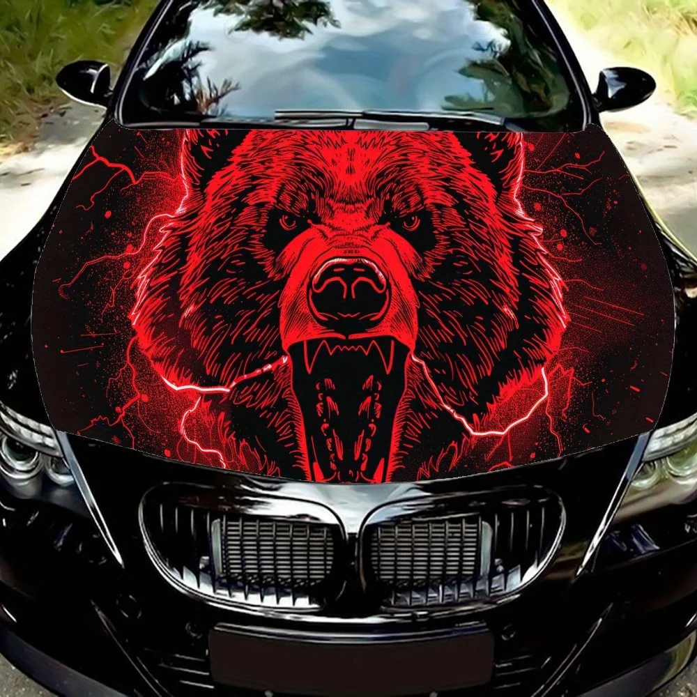 

Vivid Lightning - Struck Bear PVC Car Vinyl Wraps, Self-Adhesive Waterproof Car Hood Decal Sticker, Car Decoration Protection St