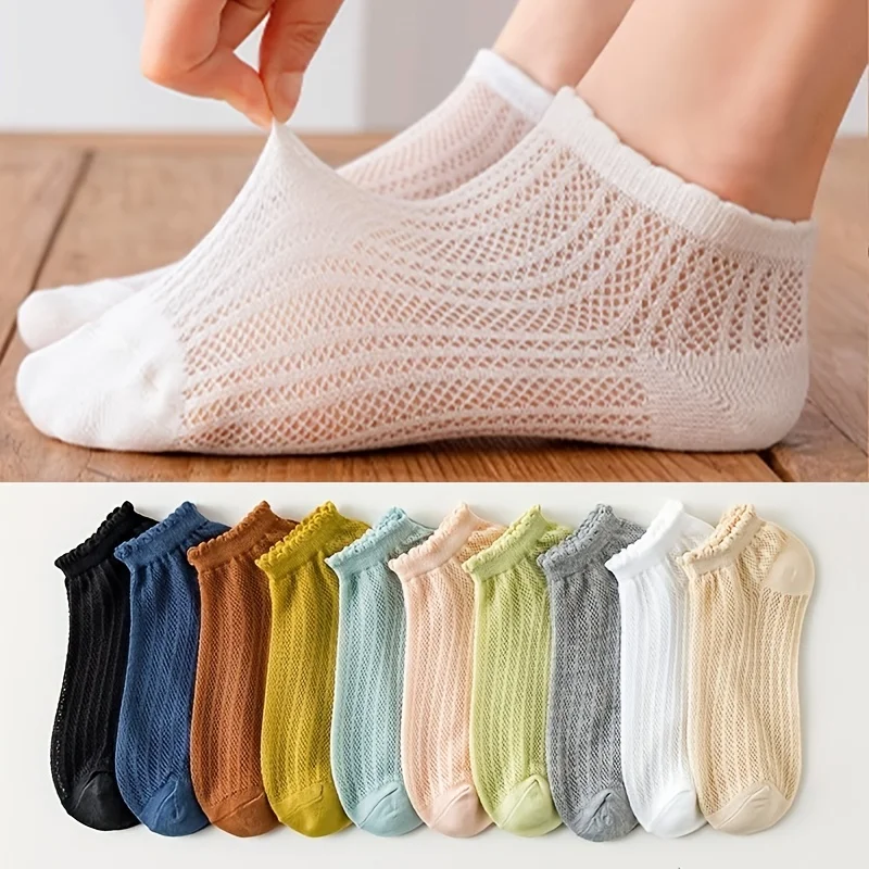 10 pairs of spring summer women\'s socks non-slip cute socks mesh fashion women\'s boat socks pumps