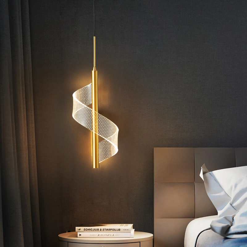 

Полностью медная прикроватная люстра для спальни, минималистичный современный минималистичный свет, роскошная гостиная, фон, стена, длинная линия, Интернет