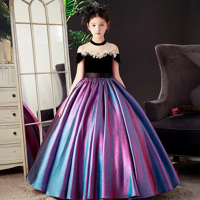 

Wedding Teen Girl Lace Cold Shoulder Long Party Dresses Formal Toddler Girls Very Elegant Gown Flower Girls Bridesmaid Dress