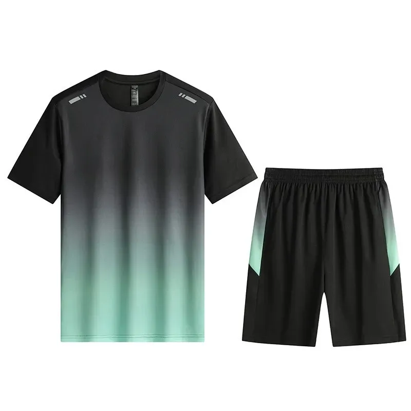 

2025 Summer Casual Men's Set Gradient T-shirt+Shorts Men's Comfortable Breathable Top Gradient T-shirt Set