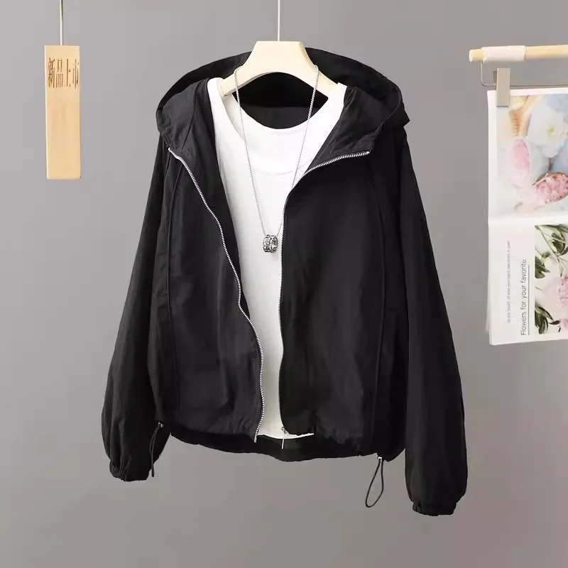 Spring and Autumn New Windproof Hooded Short Coat Casual Age Reducing Loose Windbreaker Women\'s Jacket White Rush Coat Trend S77