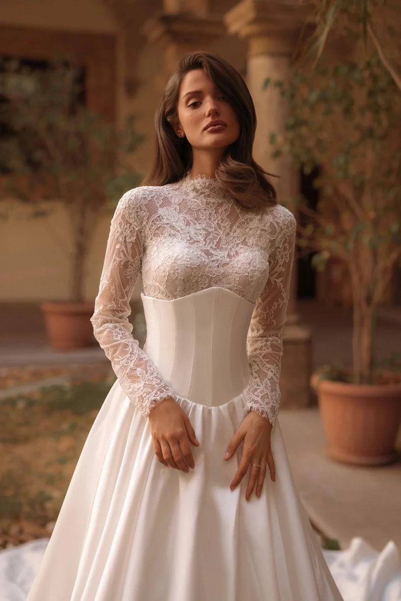 

Vestido De Novia Corte Sirena Encaje Satin Wedding Dress Vestidos Desmontable 2 En 1 Long Sleeve Minimalista 2026 Elegante Civil