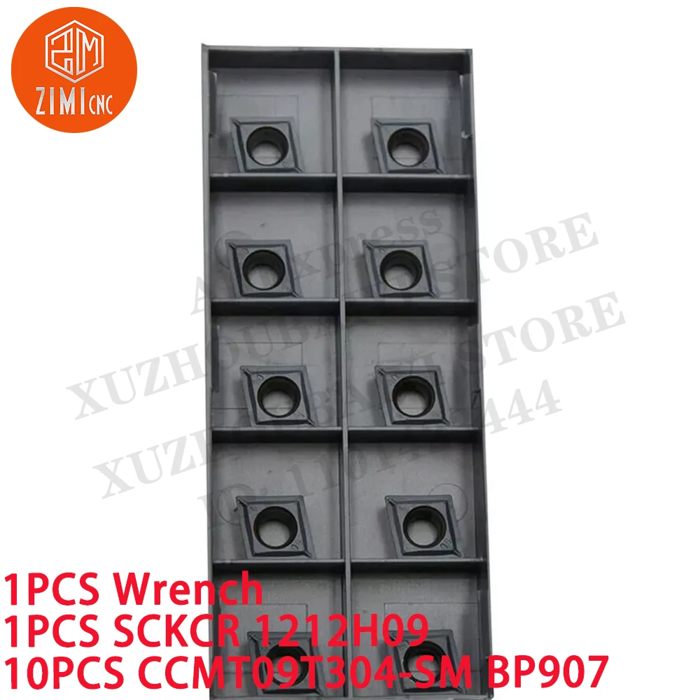 1PCS SCKCR 1212H09 Suporte de torneamento externo de 12 mm +10PCS CCMT09T304-SM Inserção de carboneto torno de metal Ferramenta CNC mecânica ferramenta de corte