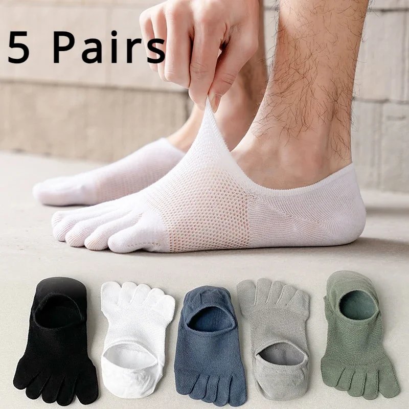 

5 Pairs Men Toe Socks with Separate Fingers Thin Mesh Summer Five Finger Socks Anti-slip Sports No-Show Slipper Socks Invisible