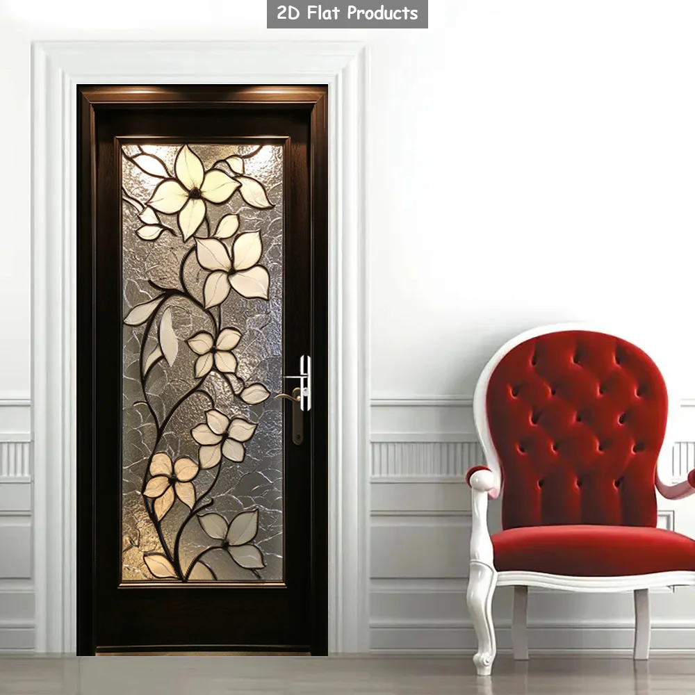 1 pair of elegant floral door stickers, white floral door murals, home decoration self-adhesive door stickers