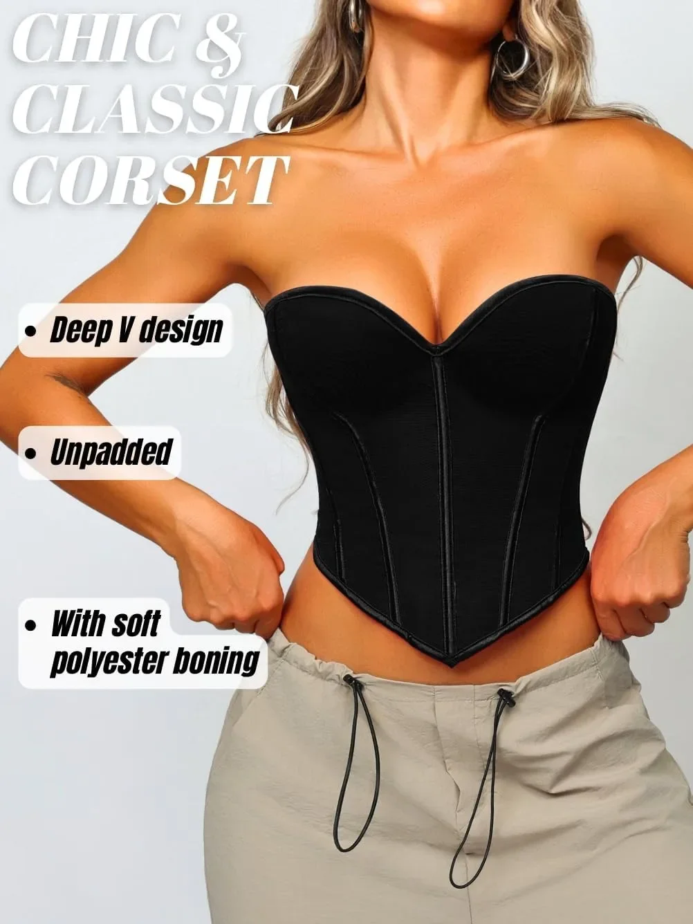 Corsetto overbust disossato con lacci a cuore da donna Top a tubo senza spalline Bustier Lingerie Shapewear Top Abiti da concerto sexy Esci