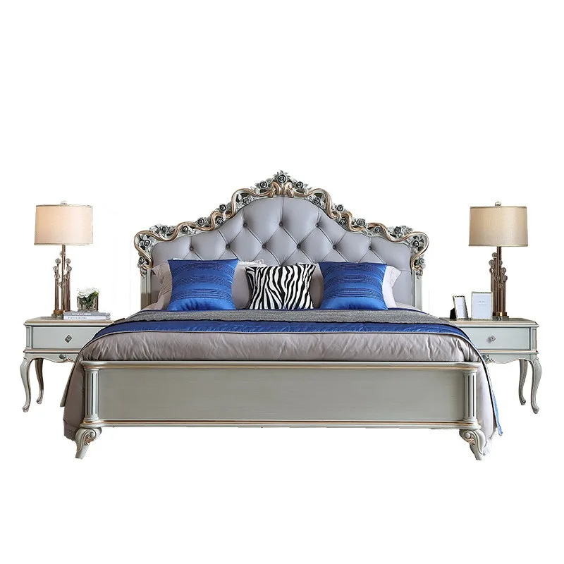 

French light luxury solid wood leather European 1.8 meters double wedding bed bedroom furniture