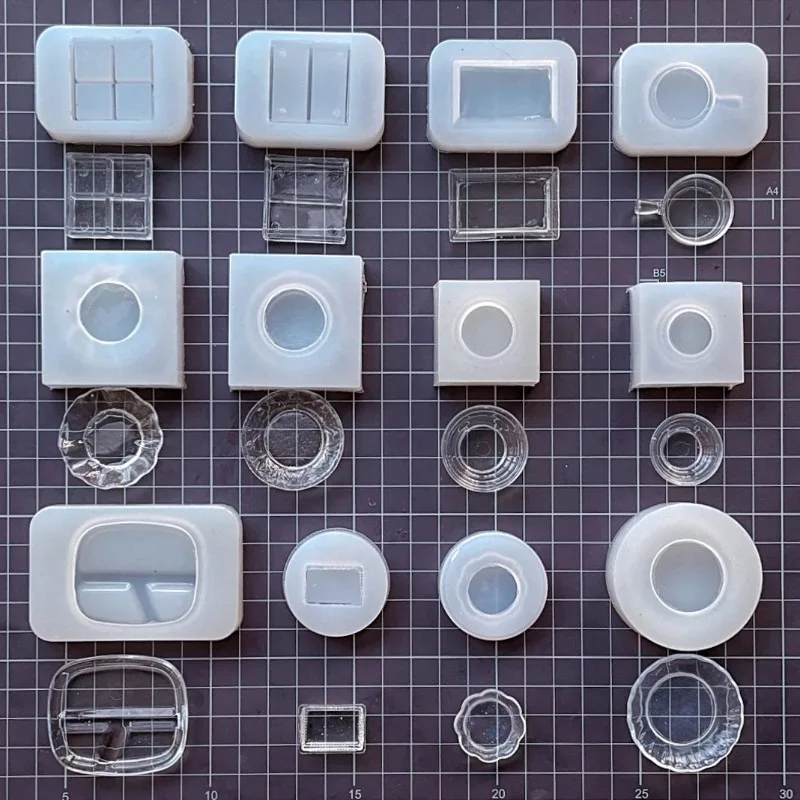 Miniature Food Play Mini Simulation Tableware Silicone Mold Lunch Box/crisper/tray/lace Plate/small Bowl of UV Glue Diy Tools