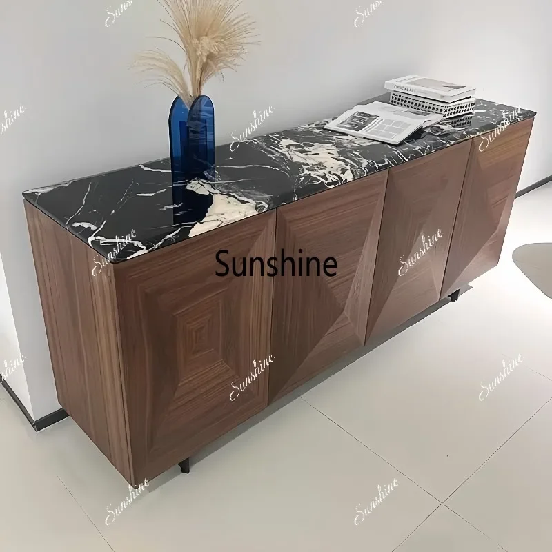 

Italian minimalist natural luxury stone dining side cabinet large flat layer light luxury storage entrance cabinetTJ
