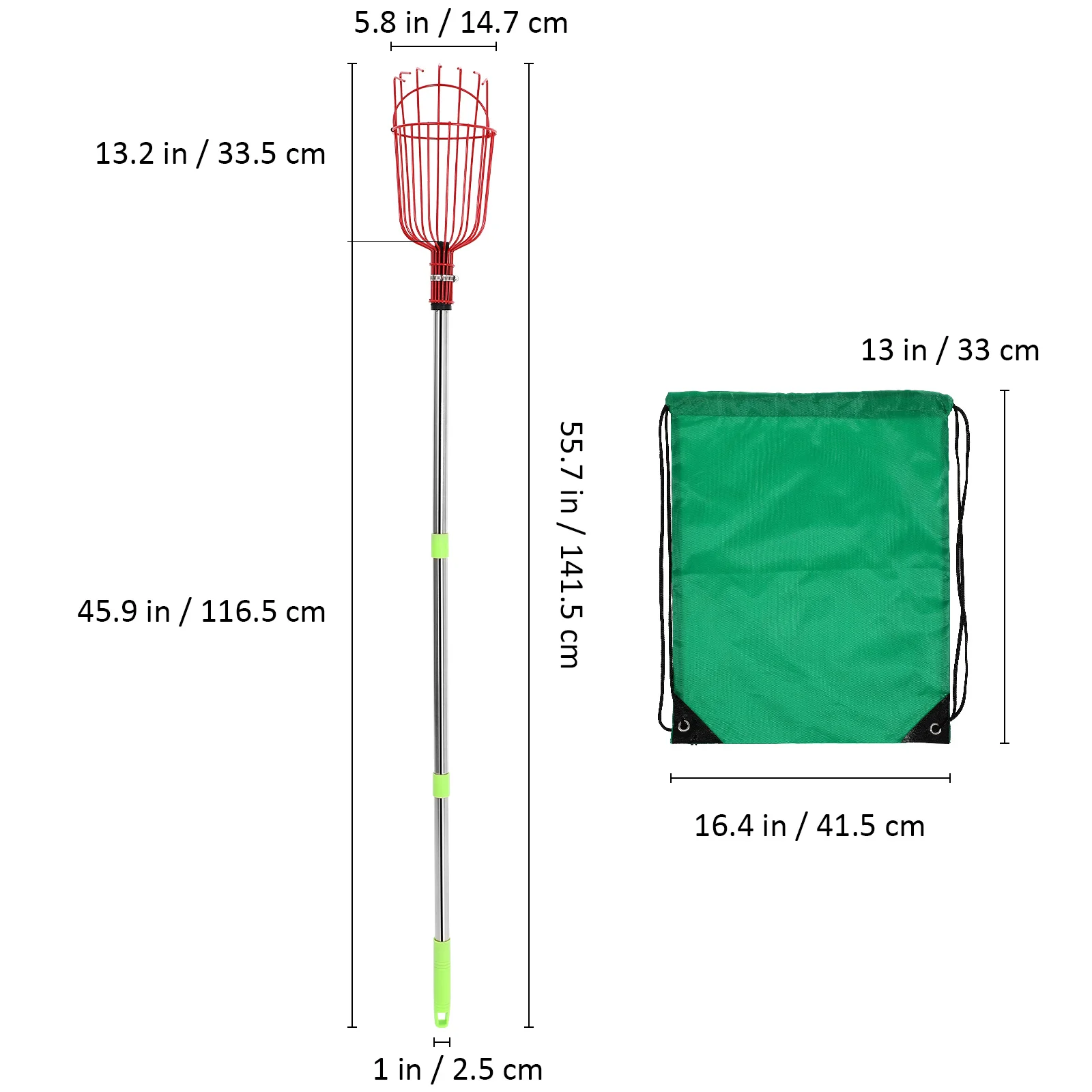 1 set di bastoncini per la raccolta della frutta con manico allungabile, cestello di cattura delicato per la gabbia raccoglitrice di frutta per la raccolta di mele, arancioni, pere