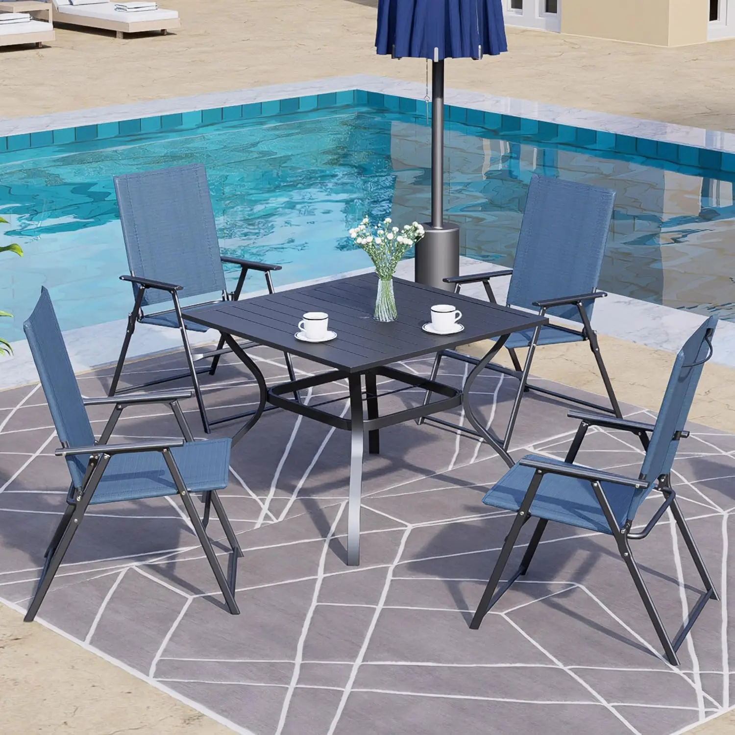 Outdoor Portable Dining Chairs for Lawn Garden and Porch,Set of 4 - Dark Blue