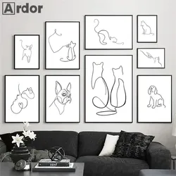 Abstract Pet Dog Cat Poster Canvas Painting Line Drawing Wall Poster Black White Minimalist Art Prints Nordic Picture Home Decor