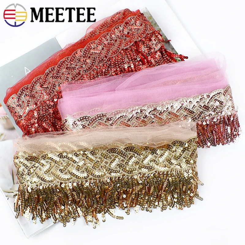 2/5 Metri Meetee 8 centimetri Paillettes Nappa Frangia Vestito Latino Lace Trim Nastro Danza Farbic Taglio Indumento Accessori Per Cucire FAI DA TE