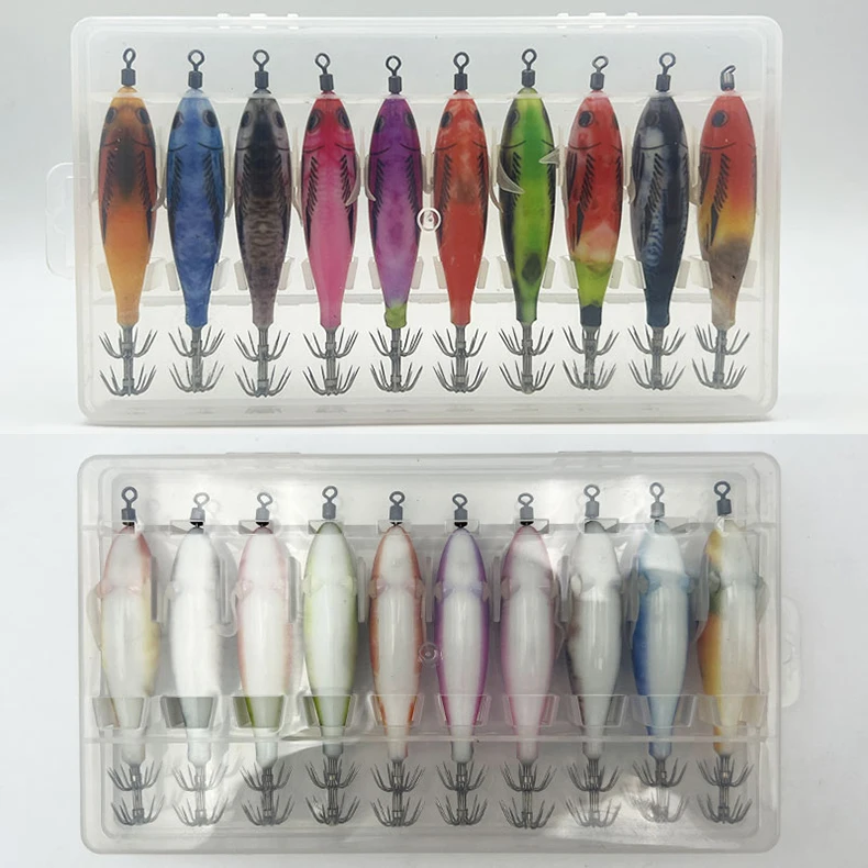 ShareShark 10 Stück/Box 5,6g Leuchtende Horizontale Garnelen-Tintenfischhaken-Köder-Set Geeignet für Meeresangeln auf Tintenfische und Oktopus – Detail 9