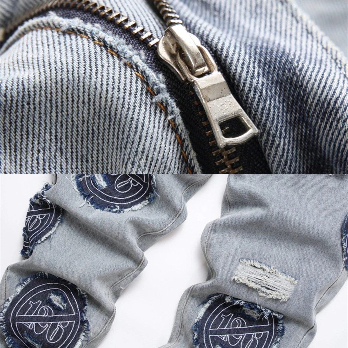 Men's Jeans Spider Web Embroidered Fur Edge Micro Chapter 126 High Elastic Rainbow Thread Running Pants 3D Tight Fleece Zipper 2