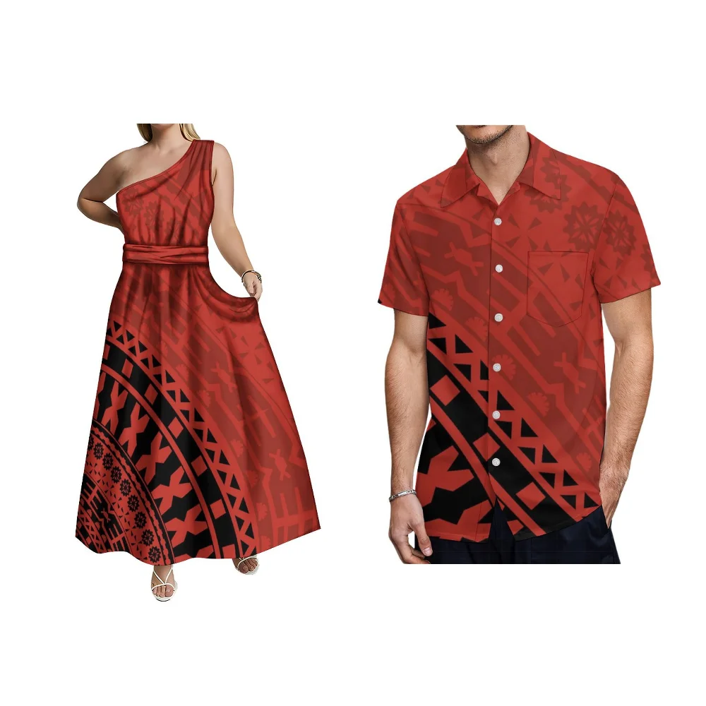 Mikeloni Shirt One Shoulder Skirt Custom Couple Set Polynesian Traditional Print Fashion Banquet Party Dress Free Shipping