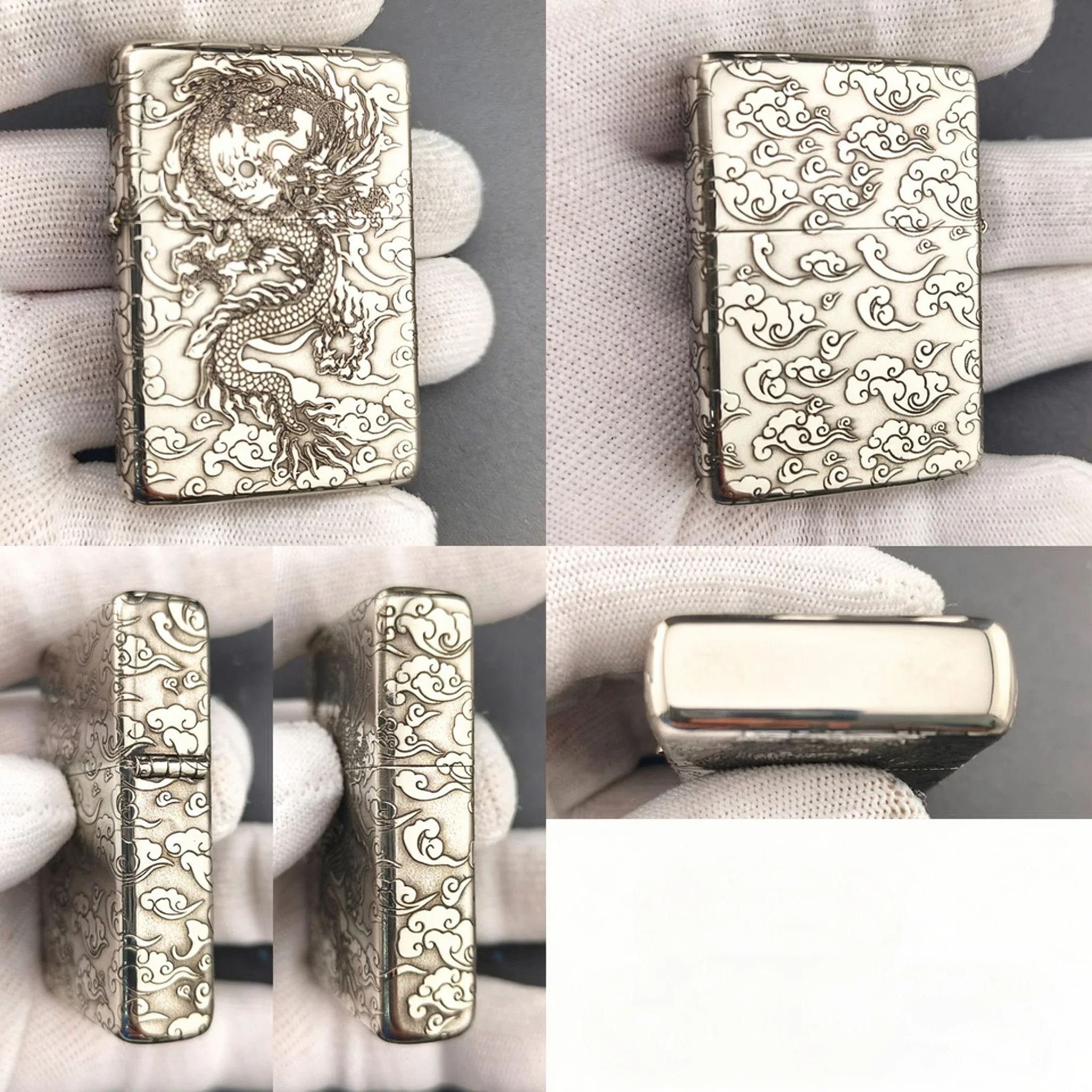 Vintage-Öllighter, winddicht, nachfüllbar, flache Oberseite, weißes Kupfer, Metall-Taschenfeuerzeug, geprägt, 0,8 mm dick, blankes Gehäuse, Geschenk für Männer