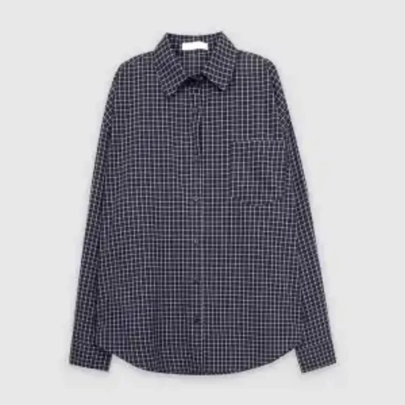 

Women's Korean Style Loose Plaid Long Sleeve Shirt Textured Sun Protection Casual Blouse