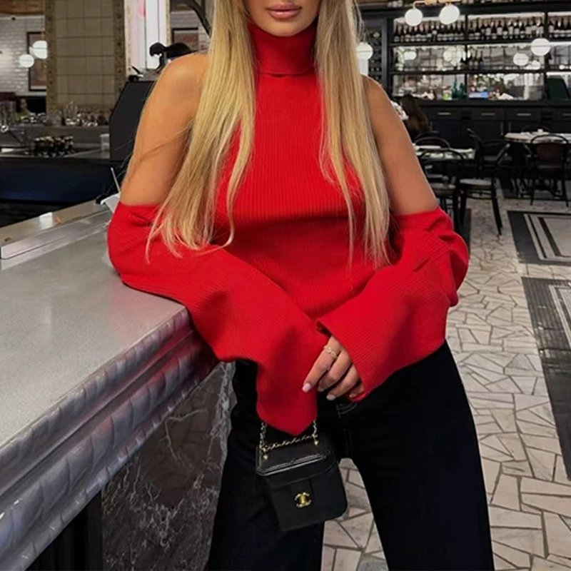 BKLD 2-piece Knit Sweater Set Long-sleeve Short Cardigan Shawl+Halter Turtleneck Sleeveless Backless Vest Chic Casual Streetwear view 3