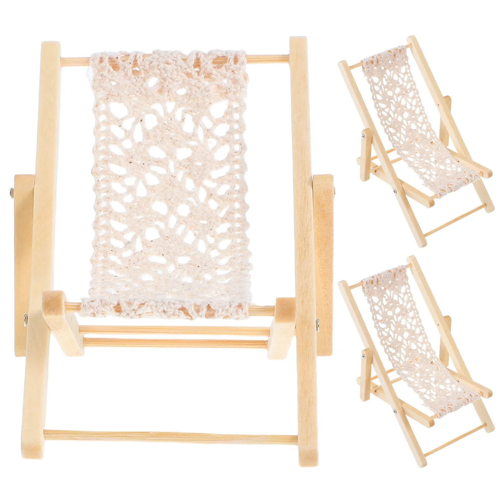 3pcs Mini Wood For Micro Landscapes, Fairy Garden Decoration, Miniature Beach Chair Set, Diy Miniature Furniture Model, Portable